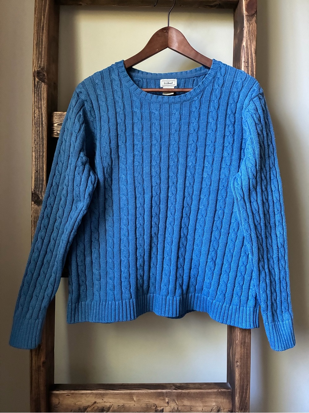 L.L.Bean Women’s 100% Cotton Cable Knit Sweater XL Blue